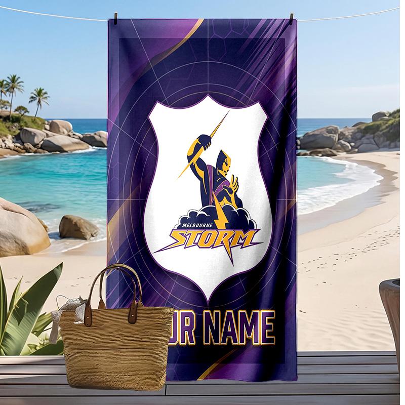 Melbourne Storm Custom Beach Towel, Print Your Name Text Lightweight Absorbent Towel for Swimming Travel