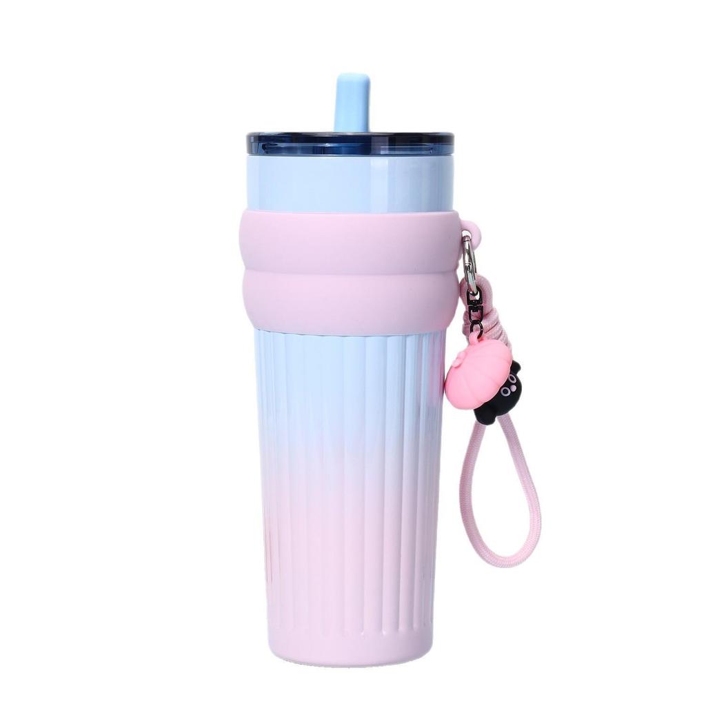 High-Capacity Stainless Steel Thermos with Ceramic Liner and Lanyard - Straw-Equipped Ice-Buster for Outdoor and Car Use