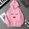2025 Pretty Cute Eye Lashes Red Lips Print Women Hoodie Summer Casual Short Sleeve O Neck t-shirt Ladies White Hooded Sweatshirt