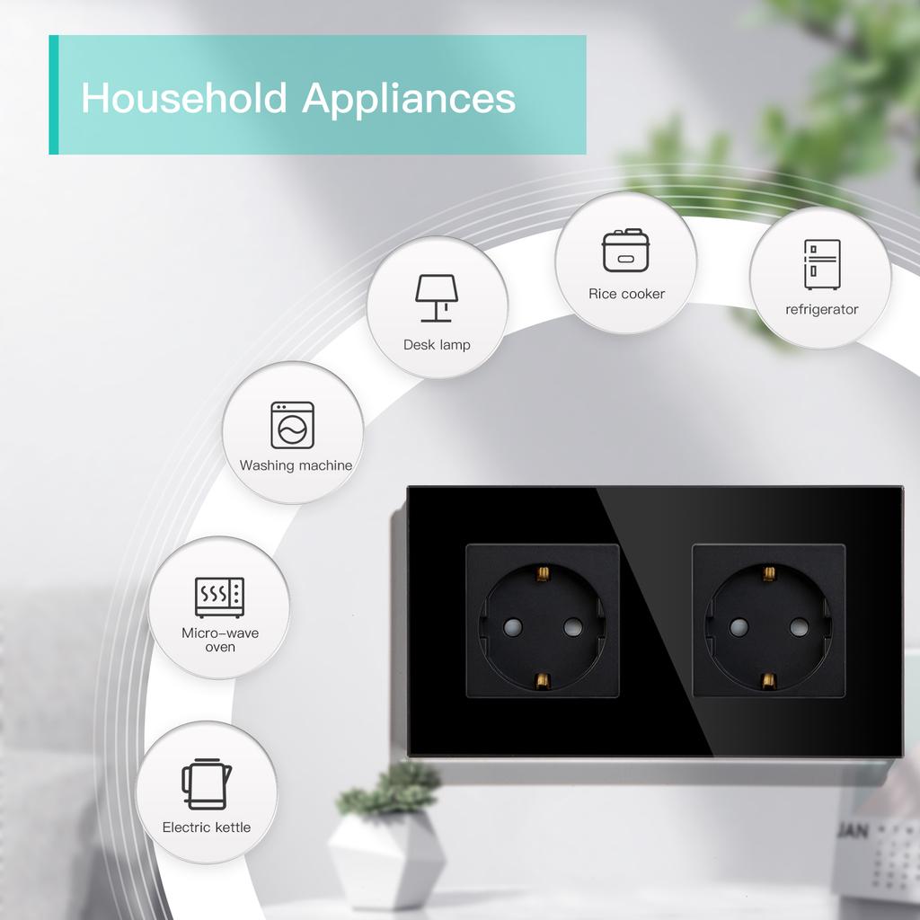 BSEED Double EU Wall Socket Type-c USB Power Sockets Android Apple Mobile Phone Charging Ports Glass Panel 16A