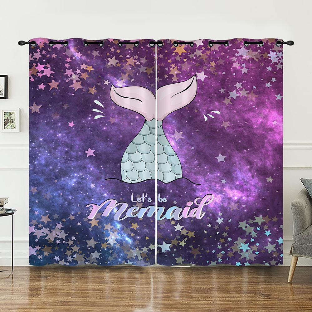 Curtains Fairy Tale Mermaid Childlike Sunshade Digital Printing Curtains Blackout Without Punching
