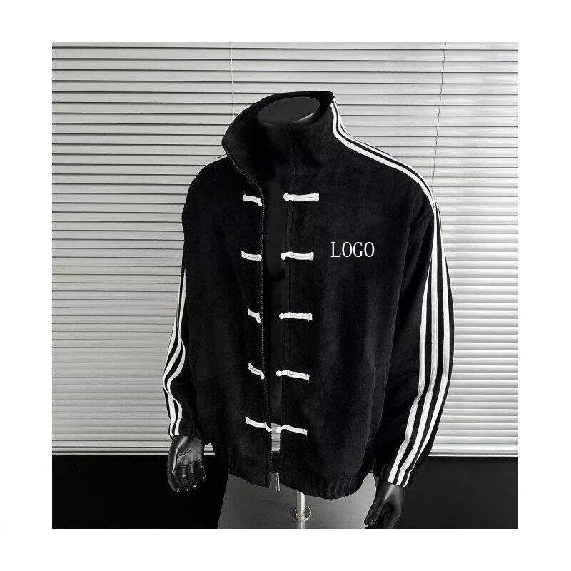 Design three-bar stand-up collar buckle jacket spring and autumn sports loose jacket three-dimensional