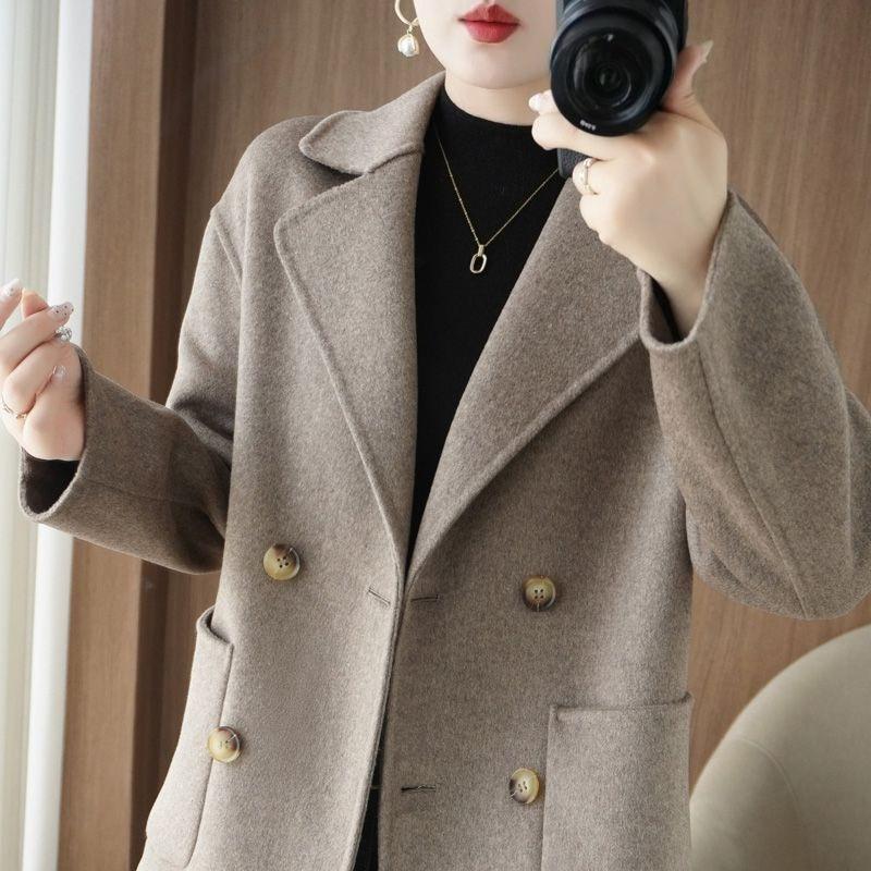 Palton Scurt din Lână Dublu Fațetat pentru Mame Croială Largă Slim Fit Jachetă Trench Îmbrăcăminte Exterioară pentru Femei de Vârstă Mijlocie