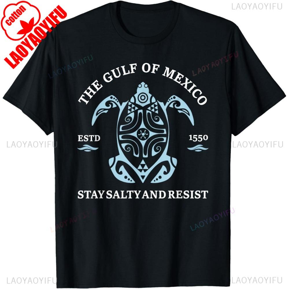 

Stay The Gulf of Mexico Be Salty and Resist Turtle T-Shirt Unisex T-Shirt Breathable Camisetas Fashionable Round Neck T-shirt 4XL