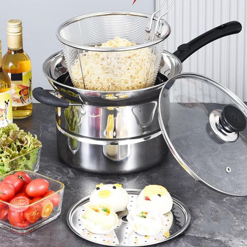 Deep Fryer Pot Stainless Steel Fry Pot with Basket and Lid Food Grade Deep Fryer Multifunctional Deep Frying Pot