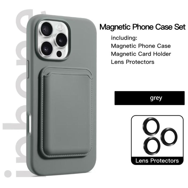 For Magsafe Magnetic Wallet Card Slot Luxury Solid Color Soft Silicone Phone Case For iPhone 16 Pro Max E 14 11 12 13 15 Pro Max