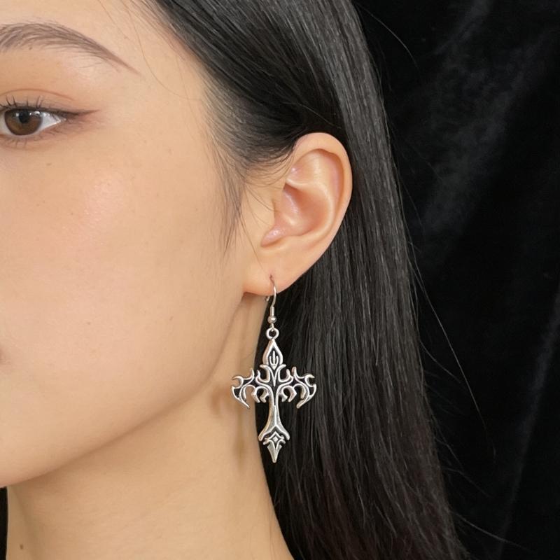 Gothic Flame Crosses Dangle Earrings Punk Rock Earrings Hip Hop Jewelry Alloy Texture Suitable for Women Men Present