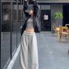 Women's 2025 Early Autumn Wide-Leg Drawstring Pants - Solid Color, Loose Fit, Casual Style