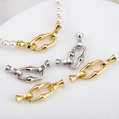 18K Copper Gold Plated Double-Headed Bamboo Joint Buckle for Pearl Necklace Bracelet Closures Buckles DIY Jewelry Accessories