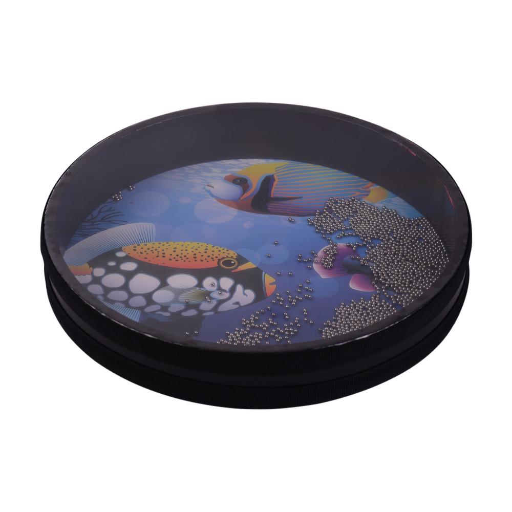 10'' Solid Wooden Ocean Drum Sea Wave Frame Drum Musical Toy