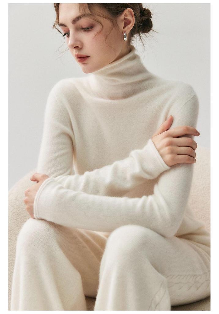 HE Basic Aesthetics Women's Cashmere Turtleneck Loose Fit Seamless Wool Sweater