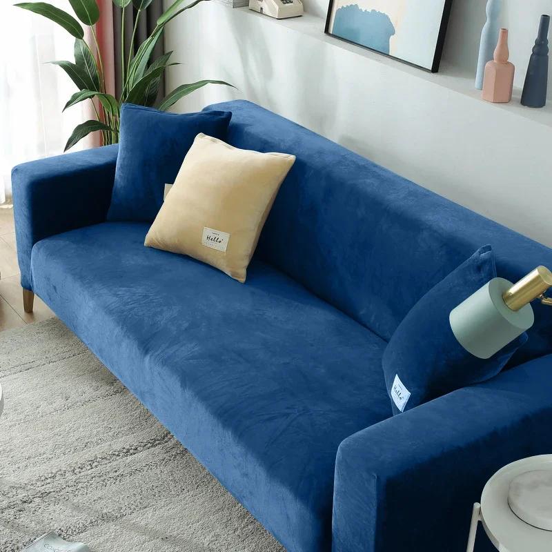 Velvet Sofa For Living Room Thick Elastic Sofa Cover 1/2/3/4 Seater L Shaped Corner Cover Stretch Cover For Sofa