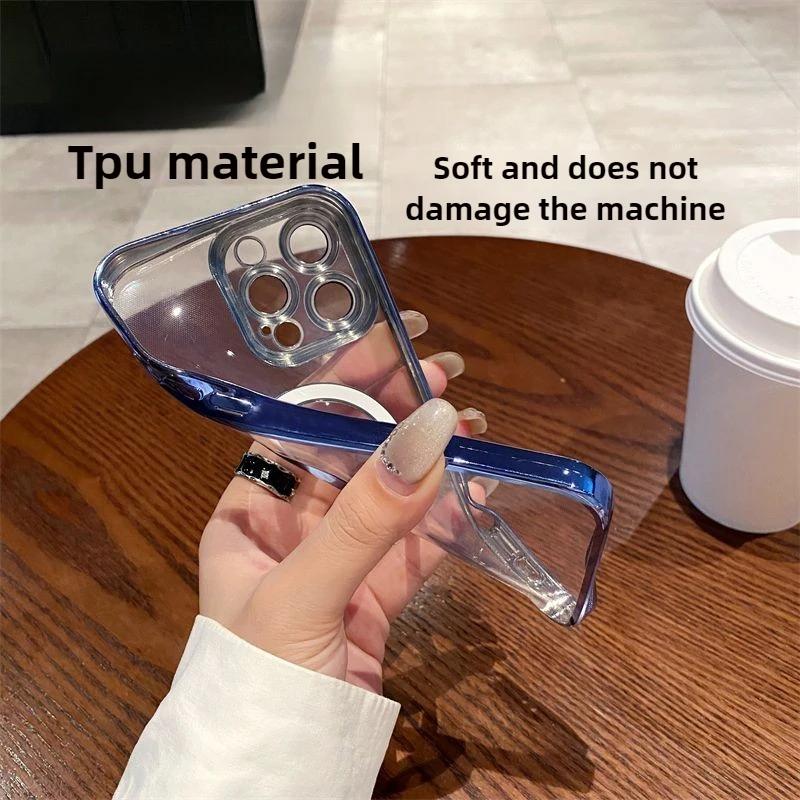 Phone Case for iPhone 11 12 13 14 15 16 Pro Max Magnetic Wireless Charge Protective Cover Lightweight Clear Soft TPU Lens Film
