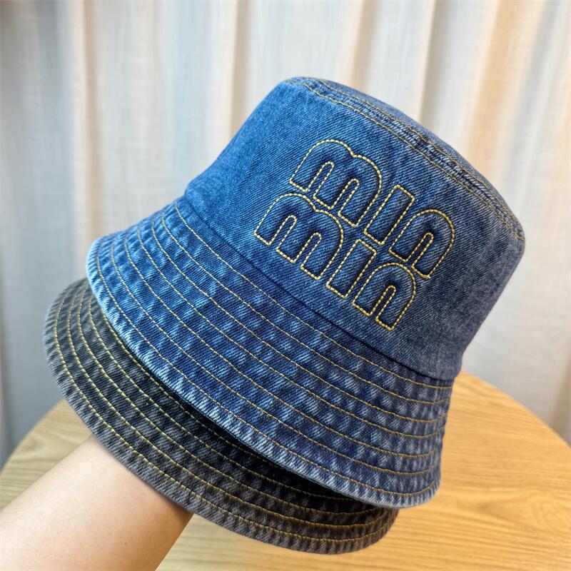 New Style Denim Fisherman Hat for Women with Letters Big Head Circumference Face Showing Small Basin Hat Sun Protection Visor