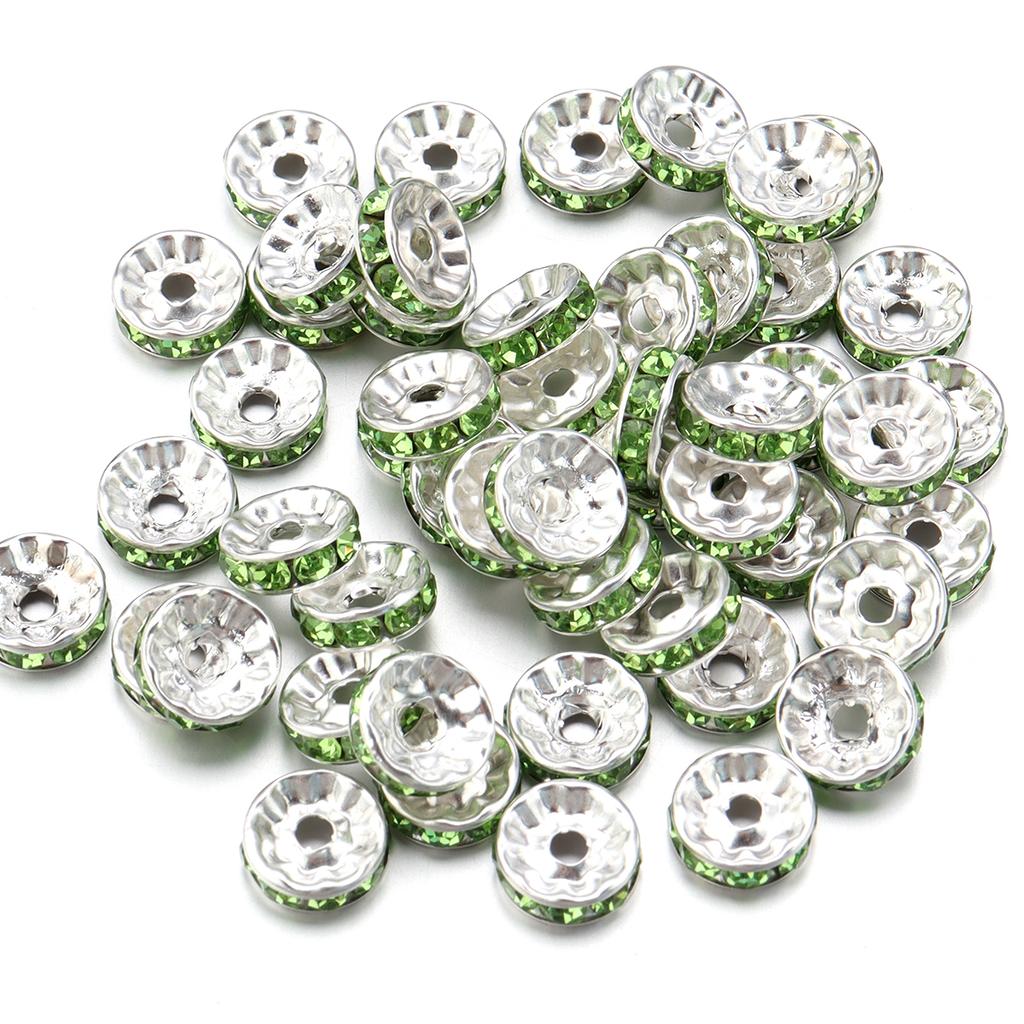 50pcs/lot Colorful Metal Round Rhinestone Rondelle Crystal Beads Loose Spacer Beads For Jewelry Making DIY Bracelet Necklace
