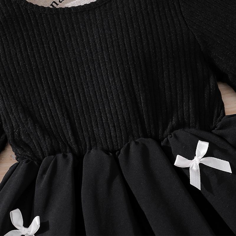 Mädchenkleid Kinderbekleidung Herbst Neue Modische Schleife Stilvoller Rückenausschnitt Langarm Formelles Kleid