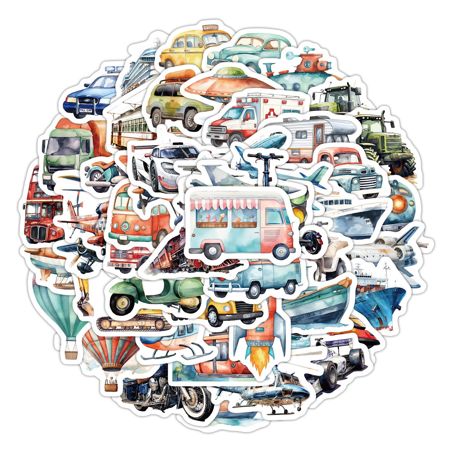50pcs Waterproof Transportation Vehicle Stickers for Phone, Water Bottle, DIY Journal