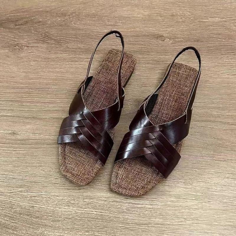 

Fashion Cross-woven New Flat Sandals for Women 2025 Summer Fashion Retro Comfortable Women s Shoes Casual Beach Vacation Sandalias 42 шоколадный