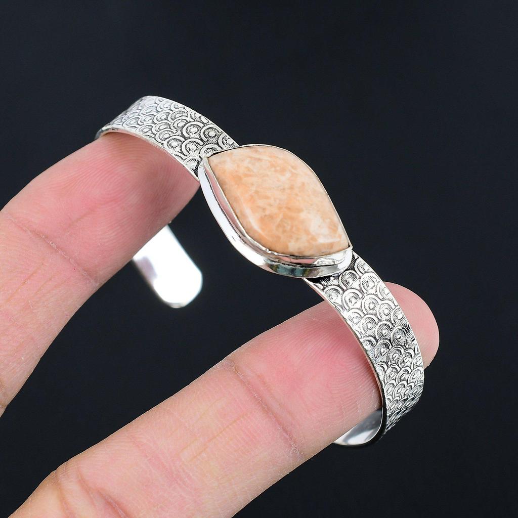 Womens Day Sale 925 Sterling Silver Natural Orange Aventurine New Bangle Jewelry