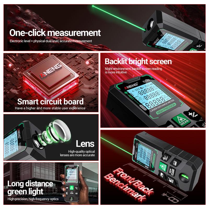 

ANENG G50 Smart High-Precision Laser Rangefinder Green Laser Distance Meter 30 Set of Data Storage Autonomous Calibration Tool 120m