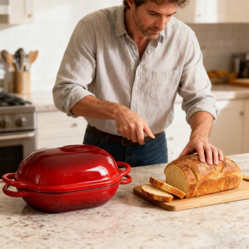 Runde Gusseisen-Brotpfanne mit Deckel zum Sauerteigbacken, langsamen Braten, emailliertem Dutch Oven zum Backen