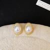 Silver Needle Zircon Oval Pearl Stud Earrings – Elegant, Niche, High-End Ear Jewelry for Women.