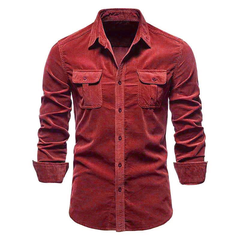 Herren Kord Langarm Hemdjacke, Business Slim Fit Lässiger Stil für Männer Weiches Kord Langarmhemd Herren Lässiges Oberteil