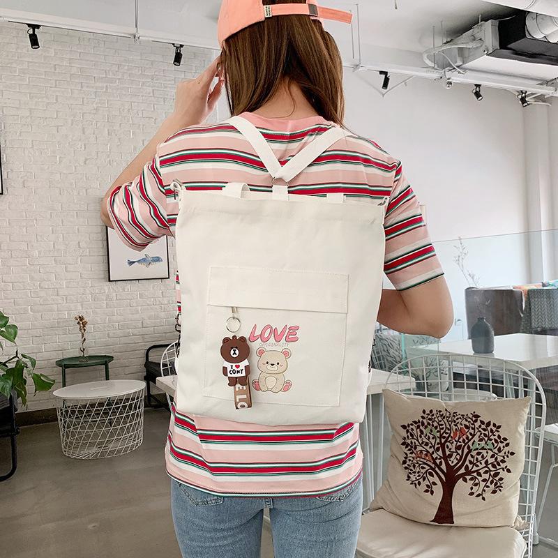 Student Backpack Korean Girl Handbag Canvas Multilayer Single Shoulder Bag Large Capacity Cartoon Tote Wholesale