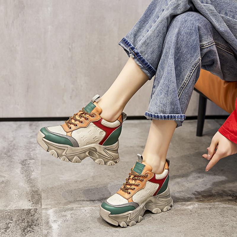 Styl etniczny wewnętrzne podwyższenie obcasa buty typu "dad shoes" nowe małe buty sportowe i rekreacyjne platforma M1