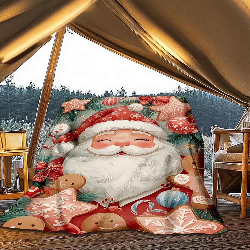 1pc Christmas Ornaments Outdoor Flannel Blanket Soft All Season Polyester Throw , Perfect for Picnics & Travel , Picnic Accessory