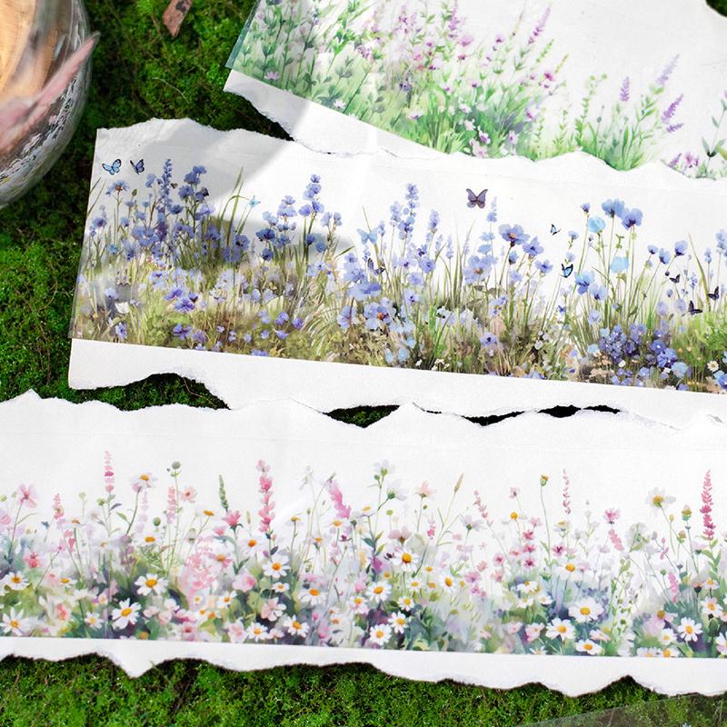 2 Roll PET Tape Green Notebook Flowers Landscape Series Primer Scrapbook Hand Account Stickers Decorative Gift Packaging Tape