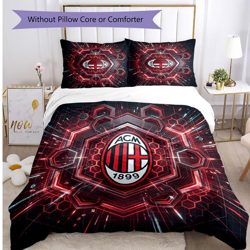 Set Lenzuola Stampa AC Milan 3 Pezzi Morbido Delicato sulla Pelle Lavabile Copripiumino e Federe Set Stagione Unica Camera da Letto