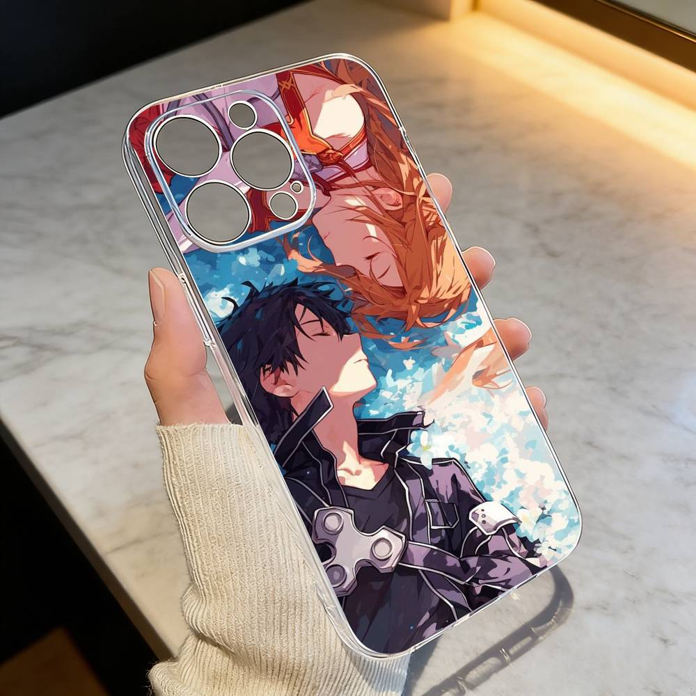 Kirito & Asuna Anime Phone Case Transparent Silicone Soft For iPhone 17 16 15 14 13 12 11 Mini Pro Max Plus