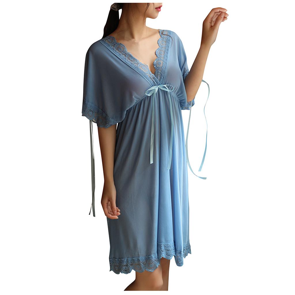 Pigiama da notte sexy con scollo a V e maniche corte in pizzo da donna