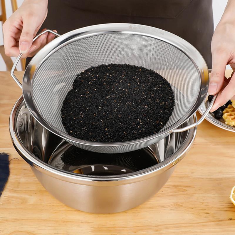 Stainless Steel Flour Sieve with Double Handle Food Filter Juice Strainer Noodle Drainer Skimmer Kitchen Cooking Utensil