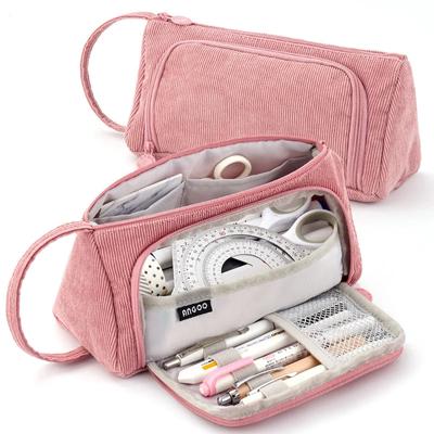 Trousse à crayons en velours côtelé, jolie trousse à crayons aux couleurs macarons, trousse de rangement pour maquillage, fournitures scolaires pour filles