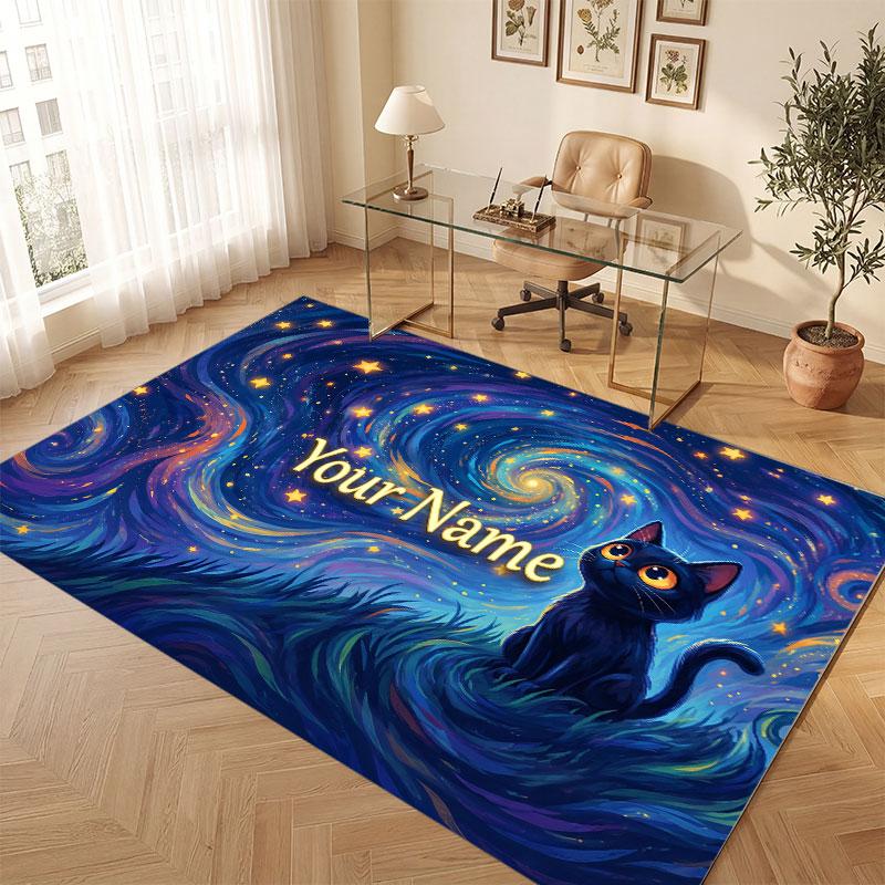Cat Theme Crystal Velvet Floor Rug Personalized Custom Name Text Warm Carpet Home Decoration