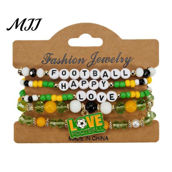 Handmade Beaded Bracelet Football Fan Set with Soccer Sneaker Letter Charms Multi-Layer Multi-layer Stacking for 2026 World Cup-theme Supporters C