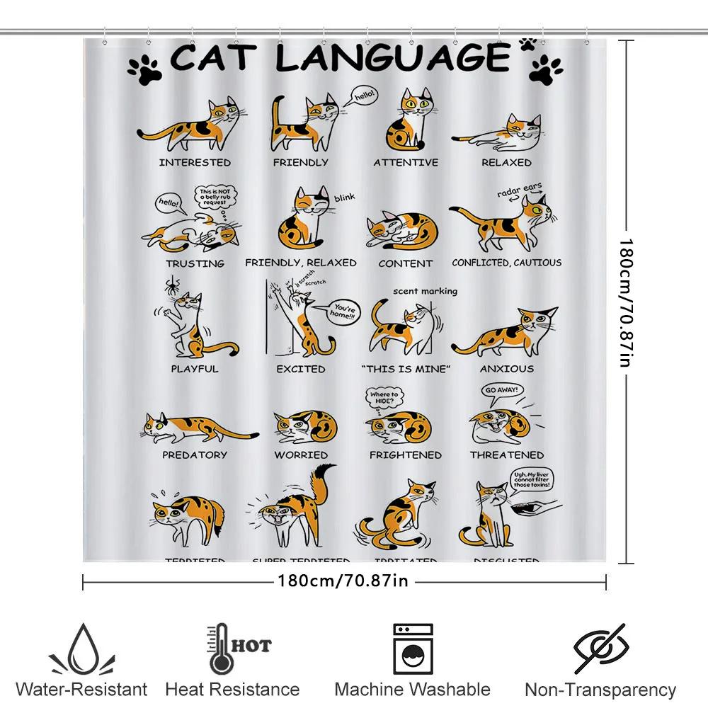 Unleash Your Feline Inner Self With These Adorable Cat Language Shower Curtains A Unique Home Decor Item Featuring Funny Illustr