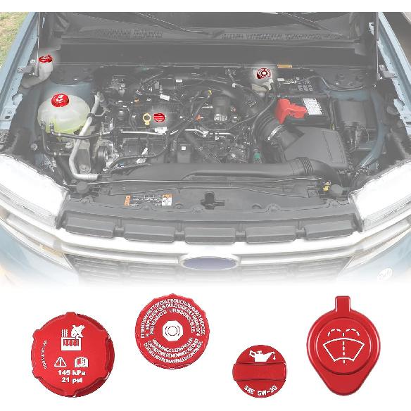 Aunginsy Car Engine Oil Filler Cap Set Compatible with Ford Maverick 2022-2025 Car Aluminium Alloy Engine Oil Filler Cap Radiator Cap Brake Fluid Cap красный