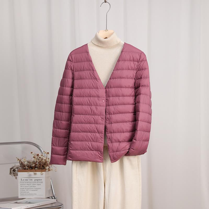 Women's Ultra-Light Convertible Down Jacket - 90% White Duck Down, Round/V-Neck, for Spring, Autumn, Winter