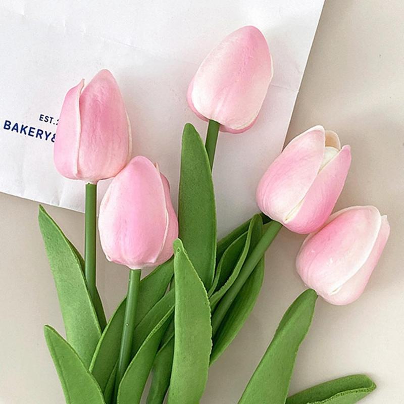 1pcs Mini White Tulip Artificial Flowers, Wedding Home Decor, Realistic Fake Tulips Gifts Birthday Graduation