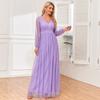 Abito Elegante da Sera V-Neck Manica Lunga Lucido Stile Europeo e Americano Abito da Festa di Matrimonio Cocktail Compleanno Taglie Forti