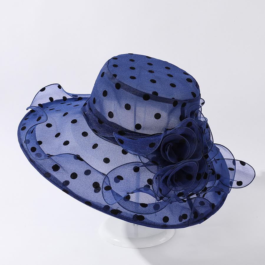 Einzigartiges Design Organza Sonnenhüte für Damen Breiter Rand Klassisch Schwarze Pünktchen Fischerhut Damen Faltbar Atmungsaktiv Strandmützen