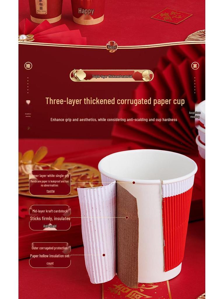 Red Wedding Double Happiness Paper Cups for Festive Celebrations