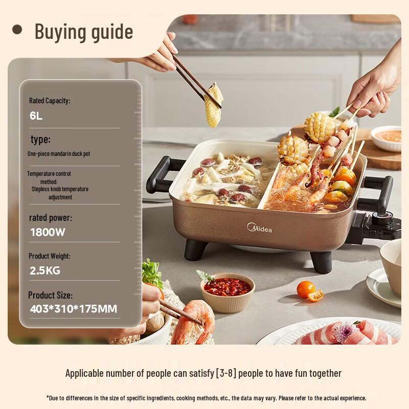 Midea 6L Multi-functional Electric Hot Pot with Grill CN plug (adapter included)