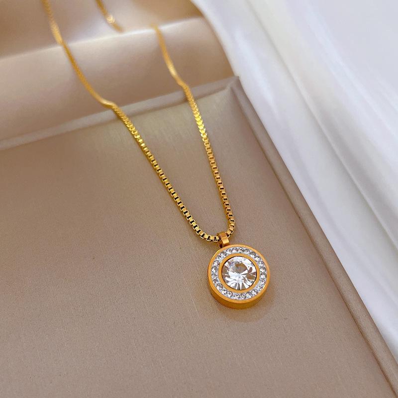 Titanium Steel Ring Full Diamond Minimalist Furnace Real Gold Necklace Female Collarbone Chain Accessories