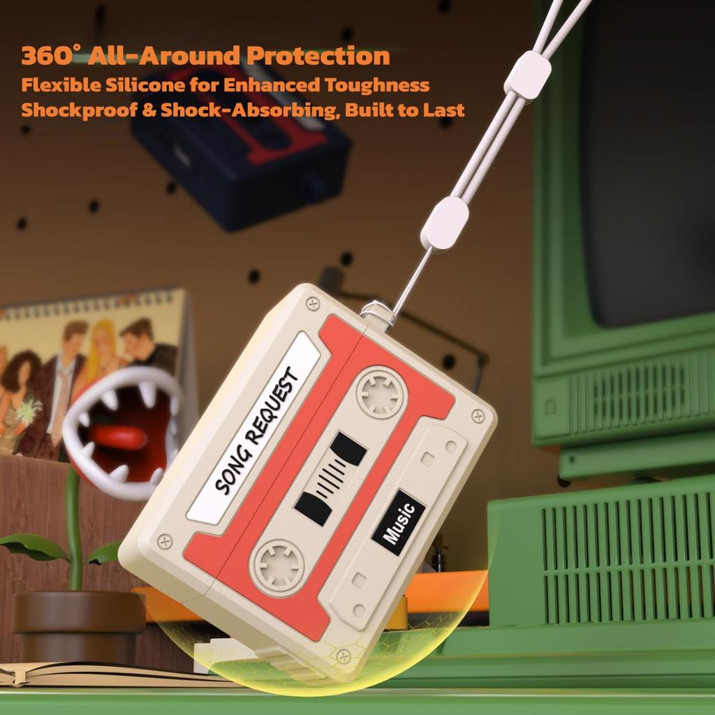 3D Retro Case For AirPods Pro 3 Music Cassette Tape Design with Rope Soft Silicone Earphone Protective Case For AirPods Pro 3