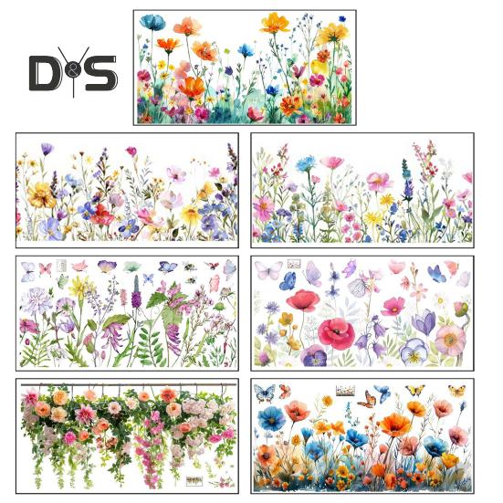 Colorful Floral Static Sticker Double-Sided Waterproof Flowers Sticker Spring Window Clings for Glass Windows Doors Home Office Decor