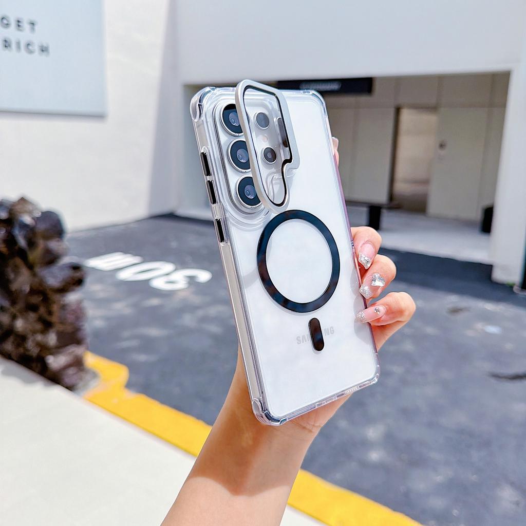 Applicable to Samsung S26ultra transparent magnetic mobile phone case A27 lens film bracket four-corner airbag anti-drop